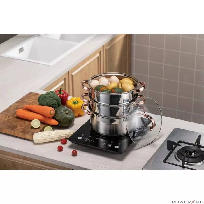 Oala fiert la abur, 4 elemente, cu manere roze gold, 24cm, 5.0L,