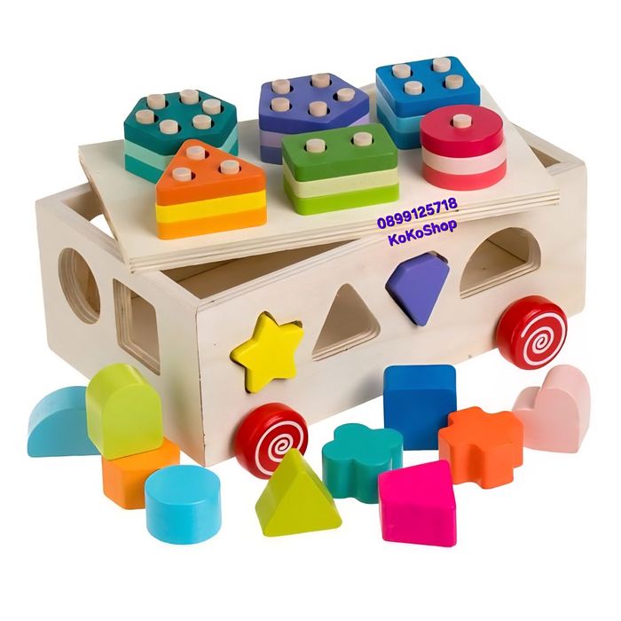 Дървена количка сортер-21.5x13.5x13 см./сортер