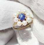 Inel Aur 14K Cu Perle Si Safir Stelat Floral