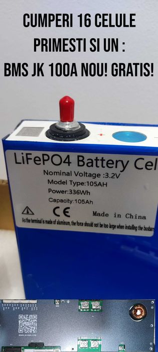 8 Celule Lifepo4 105Ah = 336 Wh Varianta noua, cu bolti! BMS JK Gratis