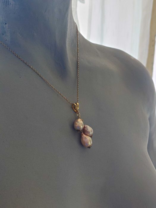 Colier argint 925 aurit cu 3 perle baroque mari - Gioielli Linea Fur