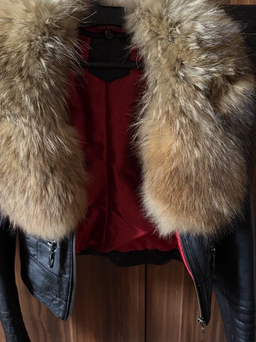 Дамско яке естествена кожа с яка от косъм