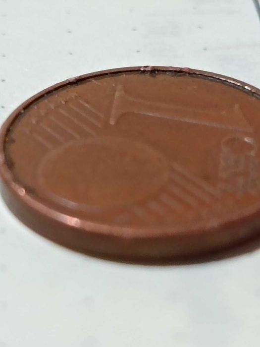 монета 1 евро цента 2008 (die break) (collar cud/rim cud)