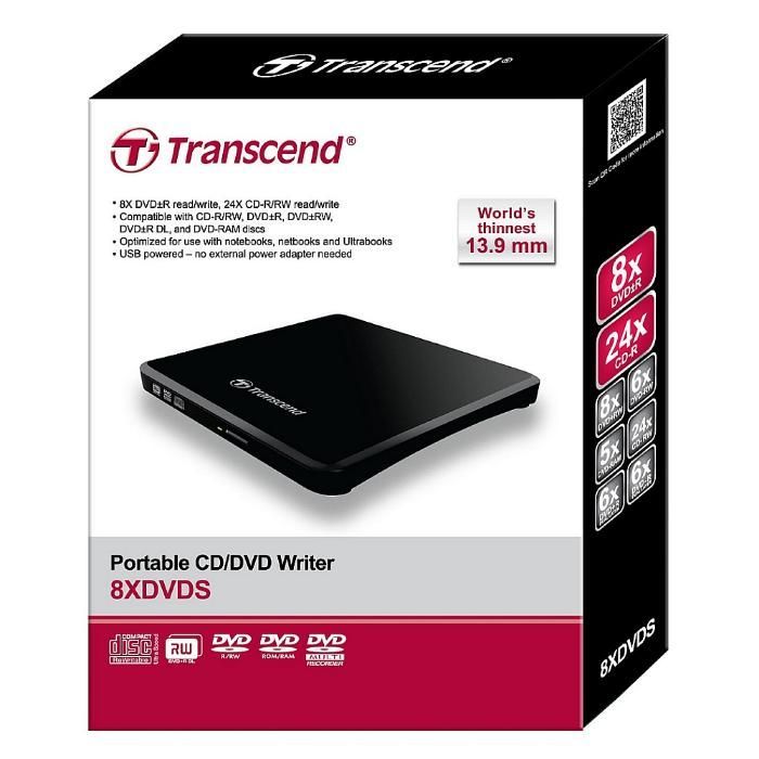 Външна записвачка USB2.0 Transcend TS8XDVDS-K DVD+/-RW SLIM Black Оп