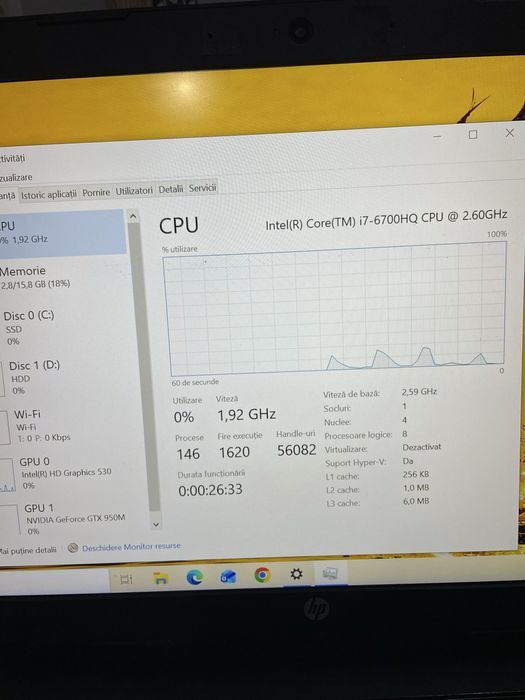 Laptop HP Pavilion Gamimg 15,  i7-6700HQ, GTX 4gb, 16gb ram, ssd