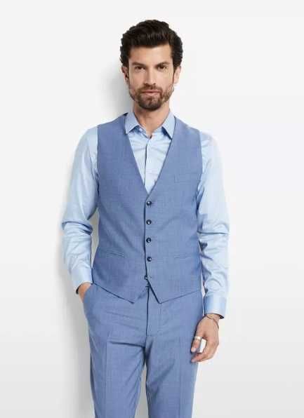 Vesta slim L M smart casual office CINQUE Noua lana tesatura fina bleu