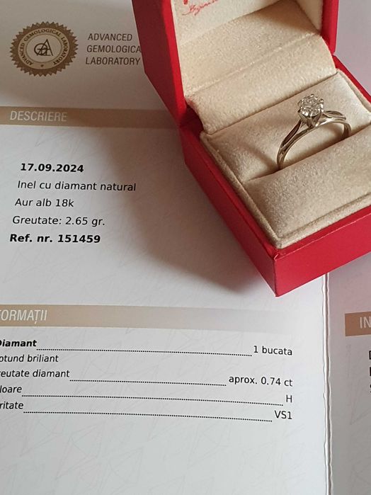 Solitair logodna 18k diamant natural urias 0,74ct VS