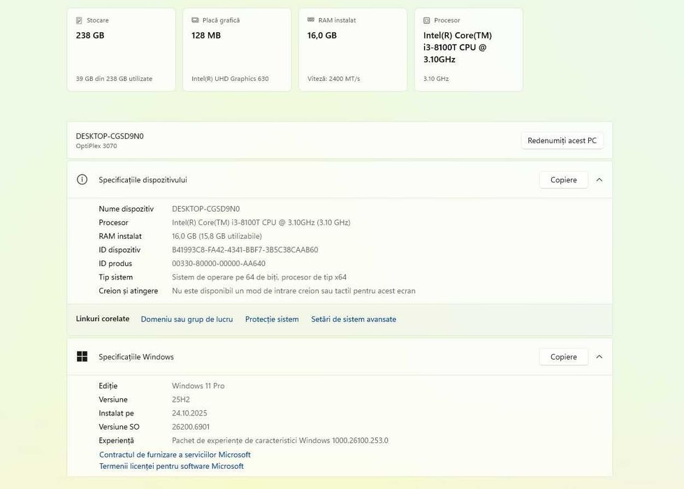 Mini PC Dell OptiPlex 3070 Mini i3-8100T 16GbRAM/256GbSSD - WiFi