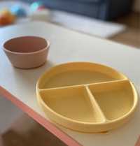 Mushie силиконова купа и чинийка с вакуум