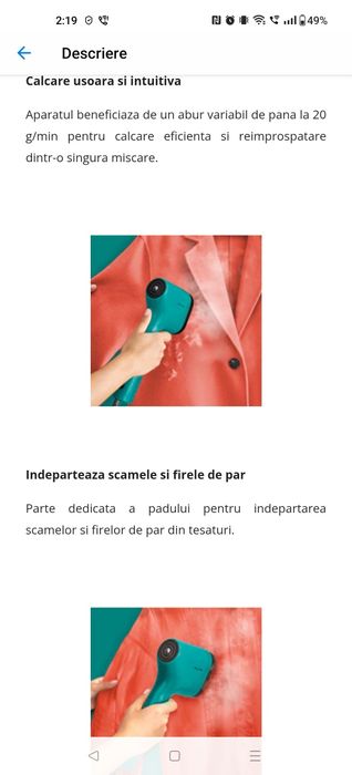 Aparat de calcat vertical cu abur tefal pure pop