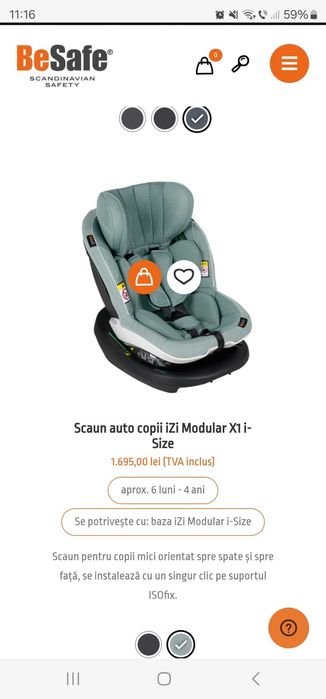 Scaun auto copii BESAFE 6l-4ani+baza ISOFIX