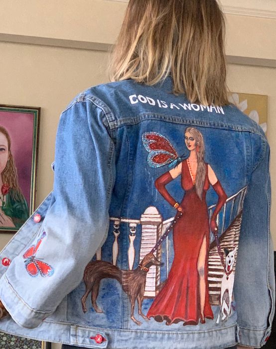 Дънково яке с ръчна авторска рисунка