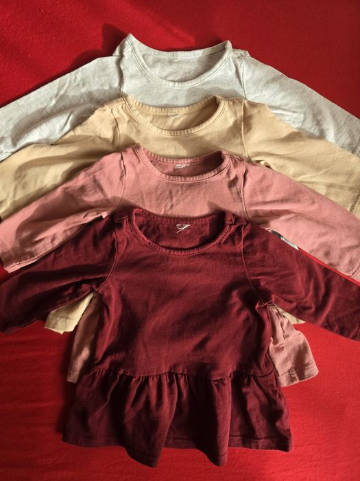 Set 4 topuri, bluzițe stil rochiță H&M, 4-6 luni (marimea 68), bumbac