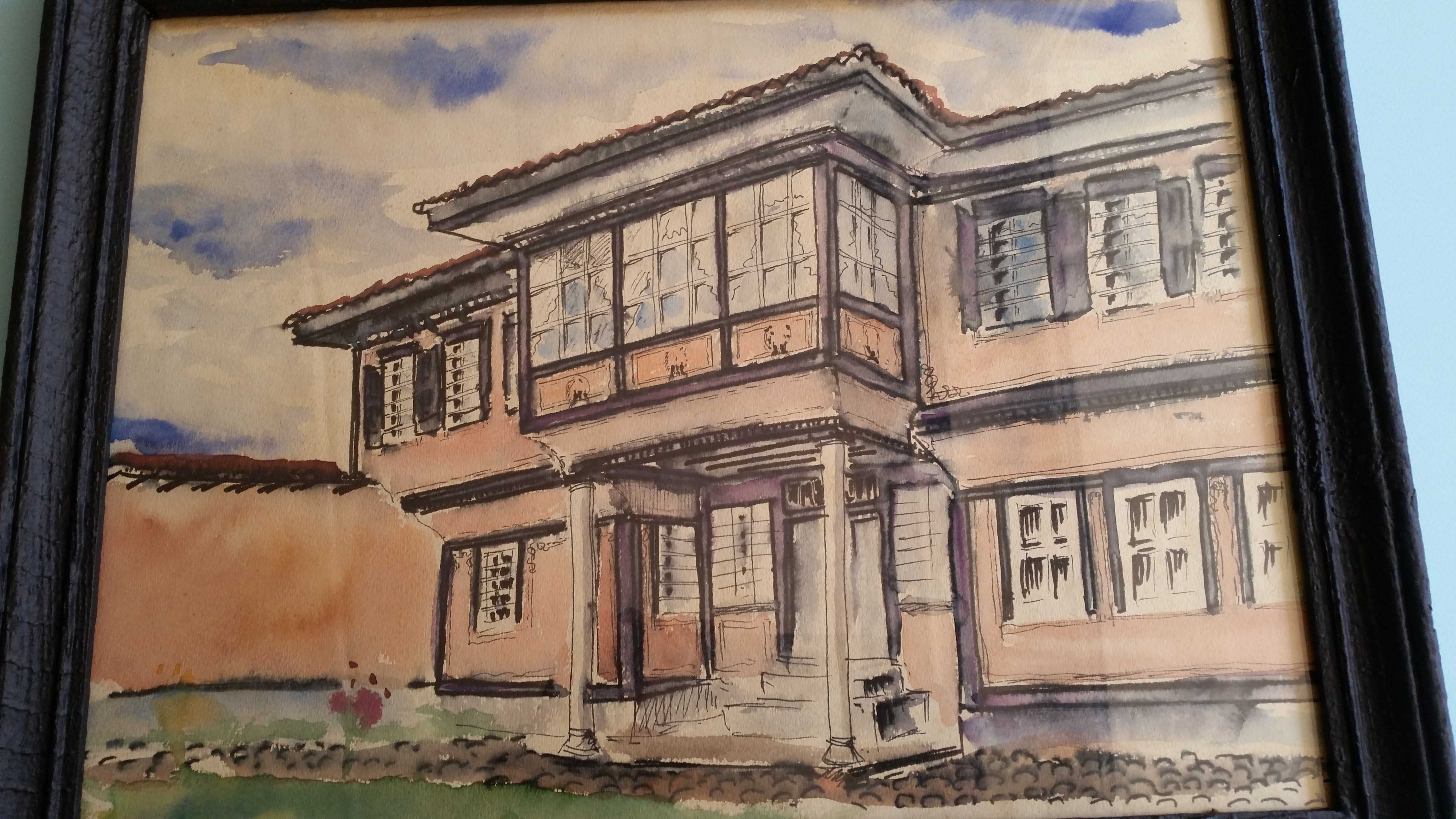 Голяма картина на стара българска къща. 50 на 40 см. с рамката.