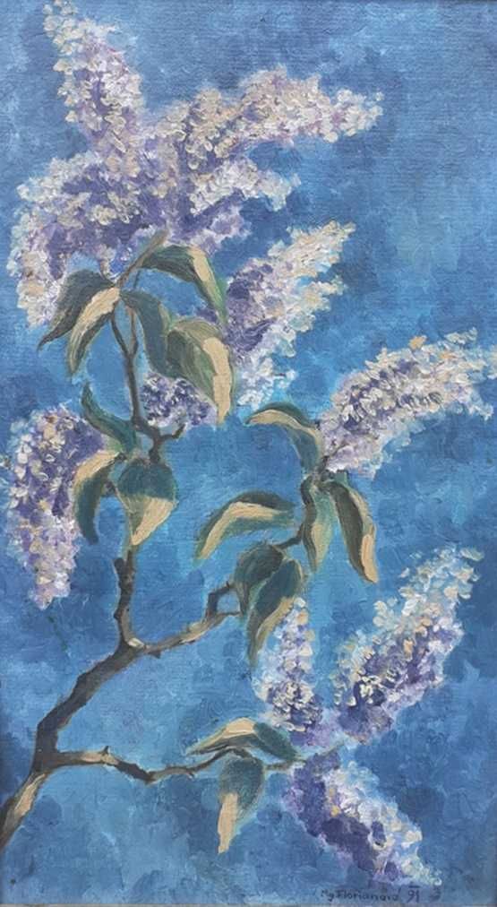 Tablou vechi - liliac - semnat Magdalena  Florianova