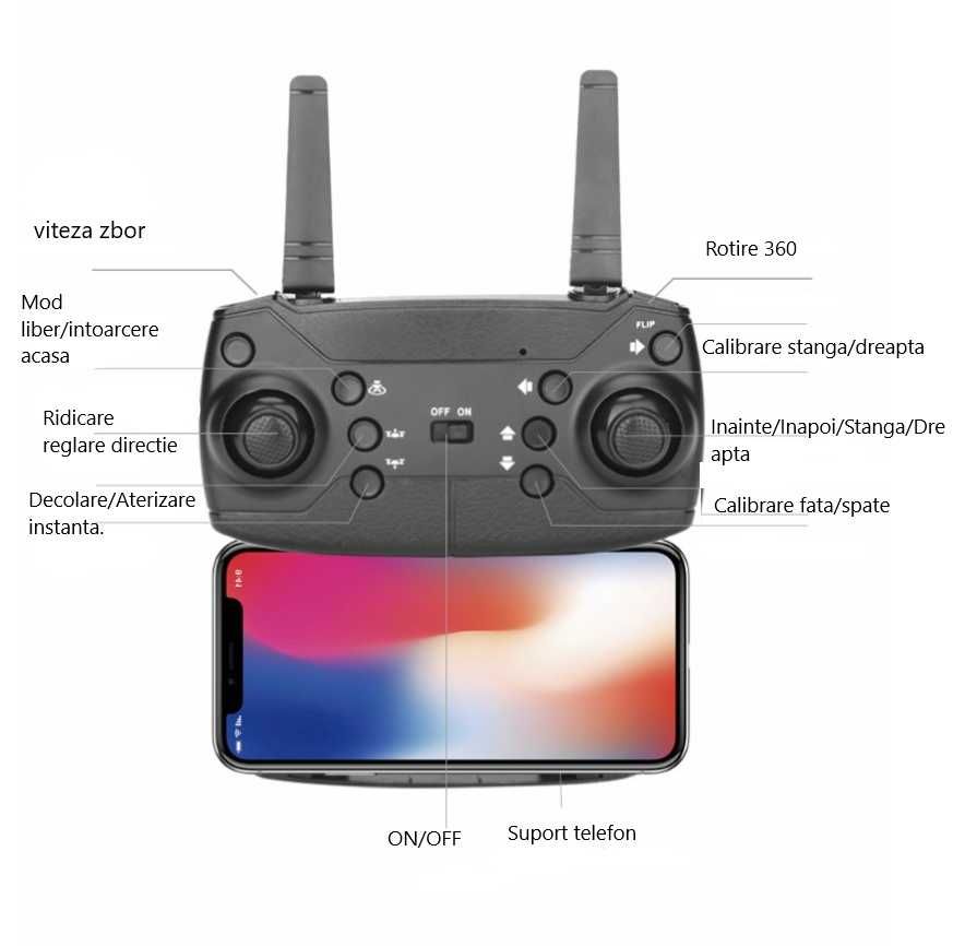 Drona Wifi Smart 3baterii Aplicatie, Mentinere nivel. zbor 1h