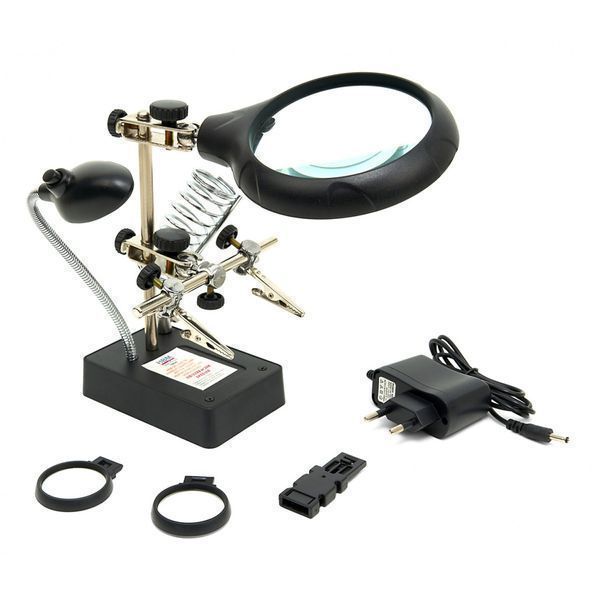 Работна led лампа с лупа и метални помощни рамена за лепене