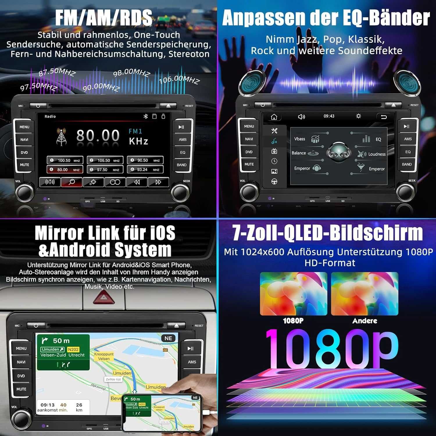 Мултимедия 2 DIN 7”, Bluetooth, DVD,SD,CarPlay/Android за VW Golf 5/6