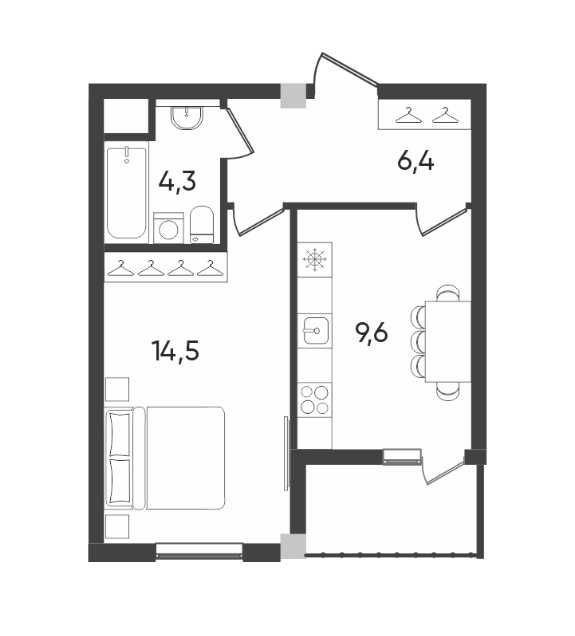 ЖК Fayzli hayot. 1-комнатная, 36.85 м². г. Ташкент, ТРЦ "Компас"