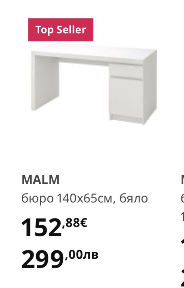 Бюро MALM 140/65 см от Икеа