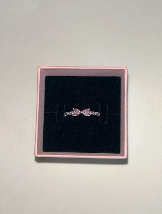 Inel Pandora argint 925 funda roz pink bow cristale si cutie
