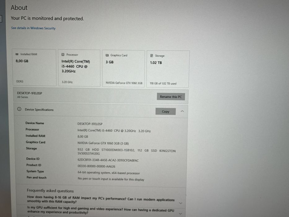 Геймърски компютър GTX 1060 3GB