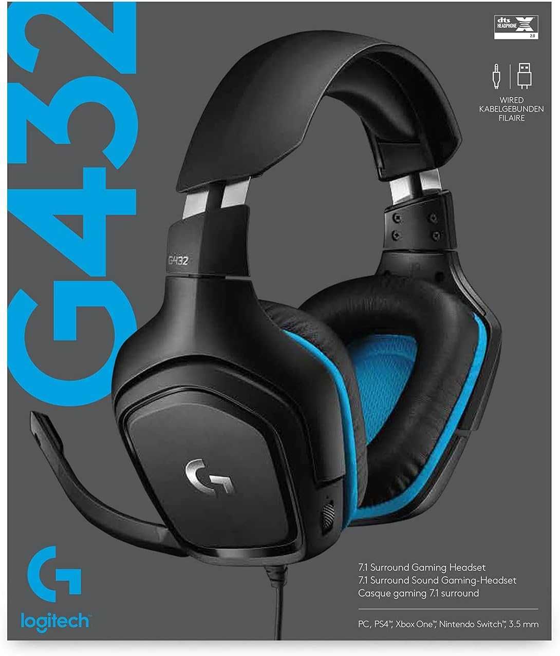Гейминг слушалки Logitech - G432 с кабел, Черни, 7.1 съраунд звук, DTS