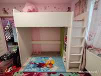 Pat supraetajat Ikea 90/200 cu dulap și biblioteca, 3 în 1