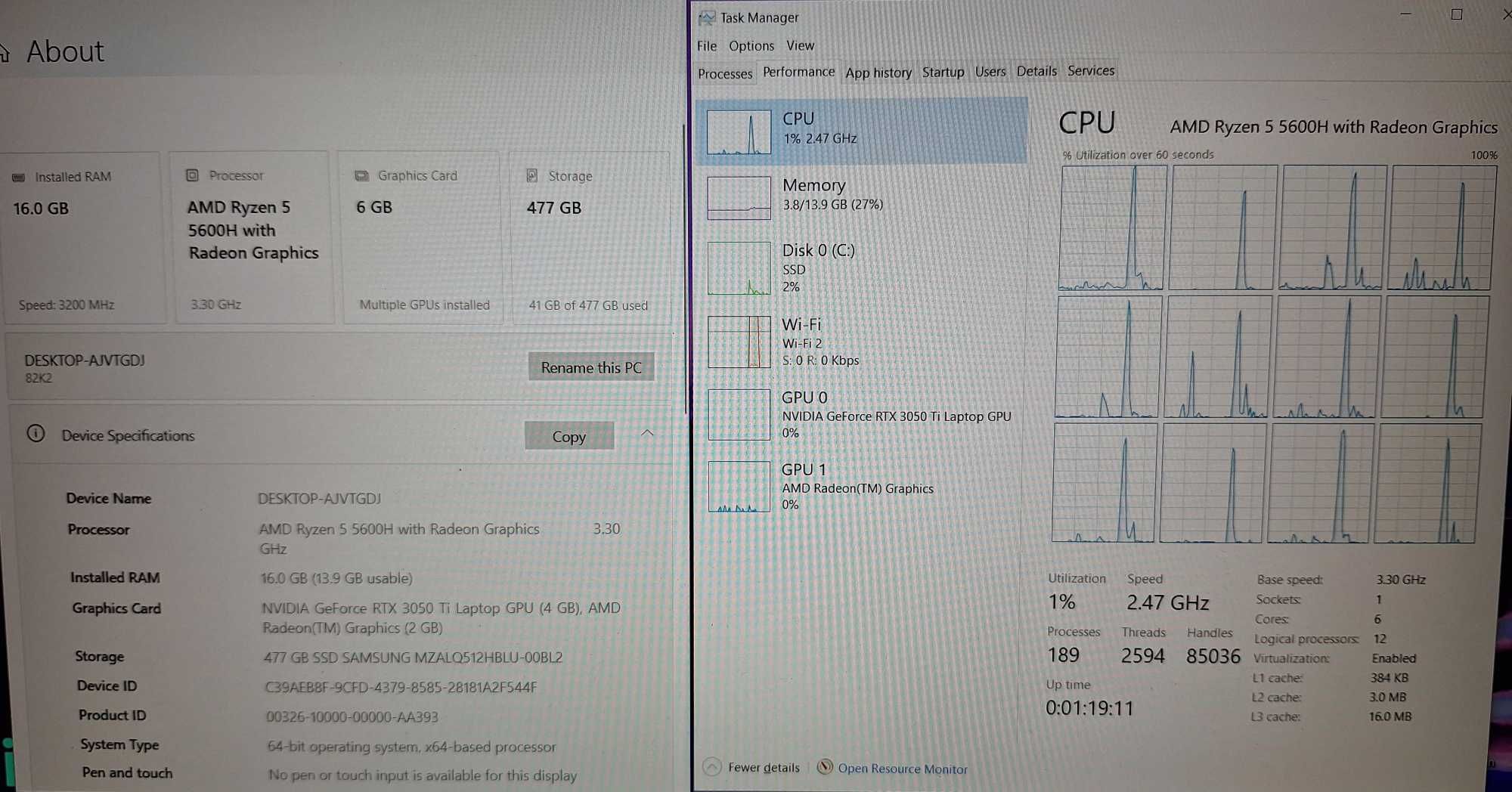 15.6' IPS Lenovo Ryzen 5 5600H/RTX 3050Ti 4GB GDDR6/16GB/512GB/Gaming