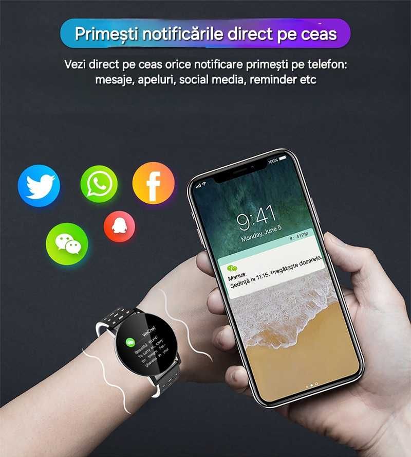 Set Smartwatch+2 brățări. Zeci de funcții. Apel/Mesaje/Sport/Sănătate.