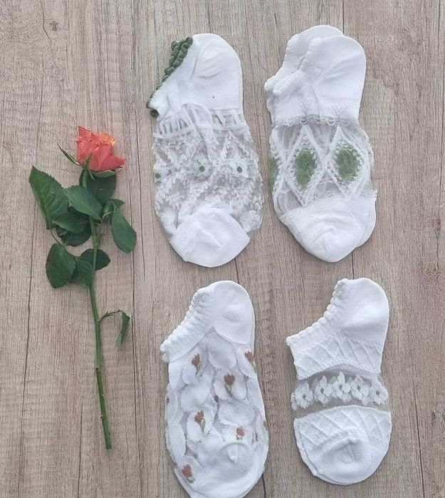 4 бр. красиви прозрачни чорапки с цветя, one size
