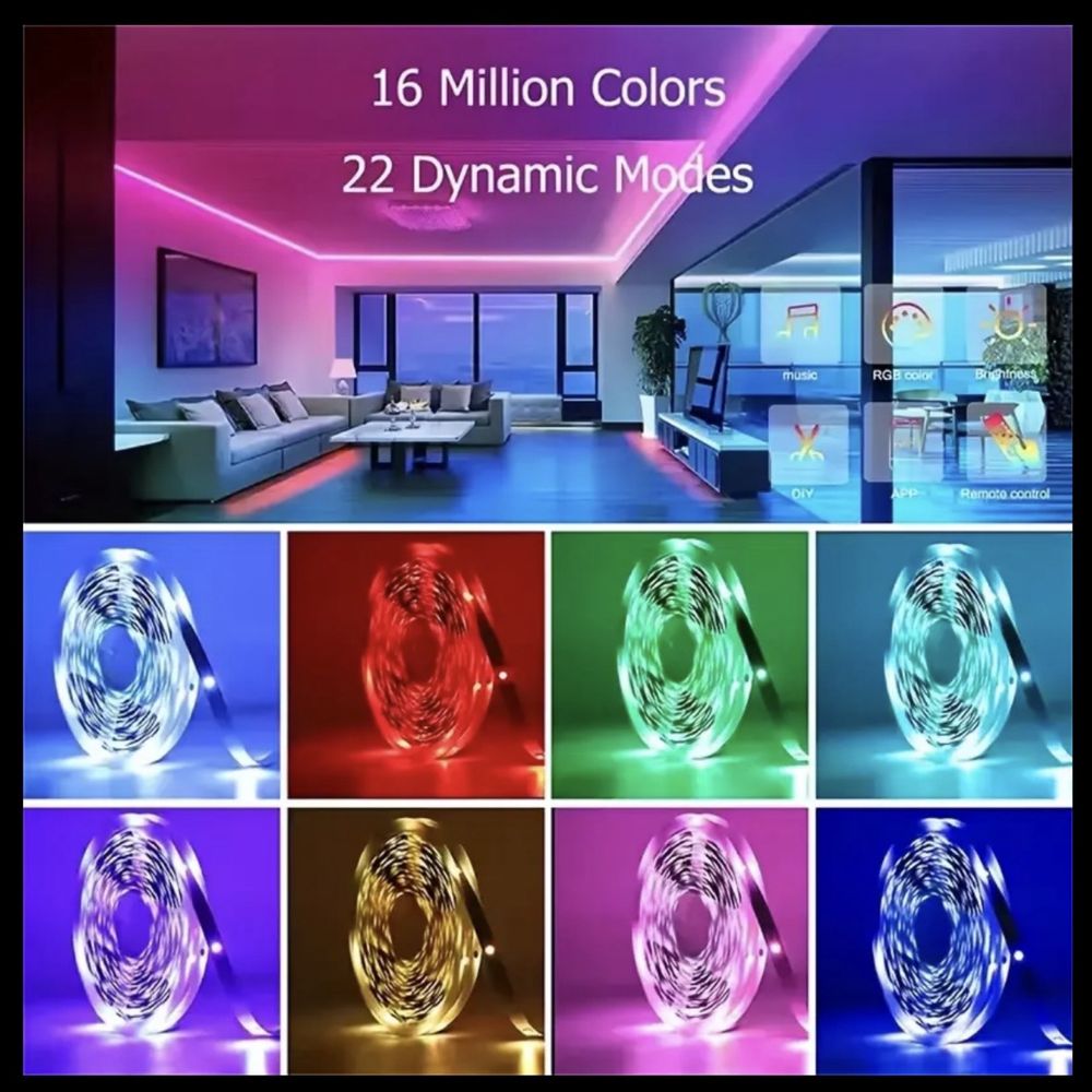 RGB Led ленти 5 метра, Music Sync, App + remote control