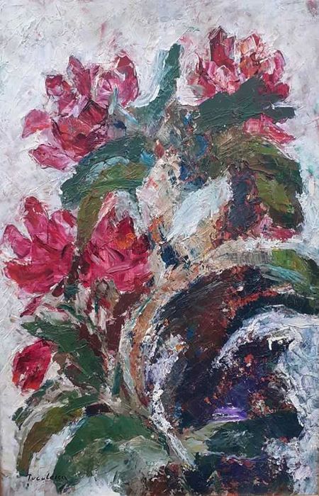 Tablou vechi - flori rosii - semnat Tuculescu