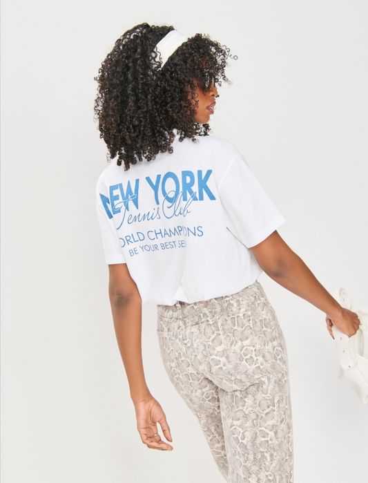 Нова дамска бяла тениска памук с принт Sinsay размер XXS