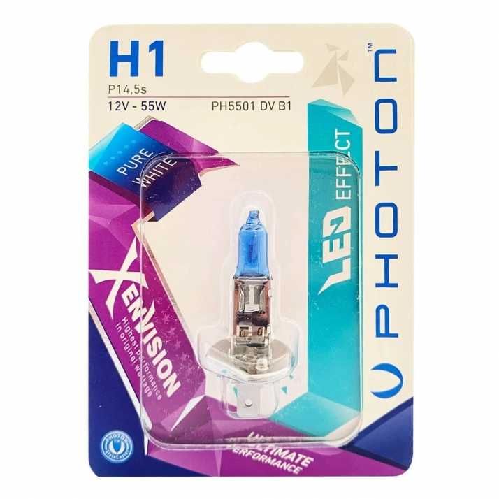 1 Брой Халогенна Крушка H1 +150% 12V 55W Бяла Светлина XenVision