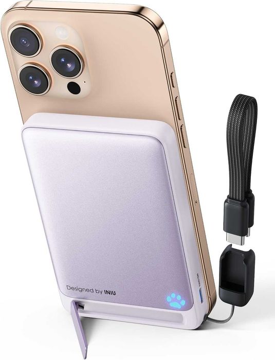 Нова Магнитна Външна Батерия 10000mAh Qi2 INIU Бързо Зареждане, Стойка