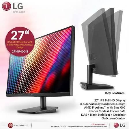 LG — 27″ 27MP400-B LED Monitor, IPS, 5mc, 75Hz, FHD (1920×1080), VGA+H