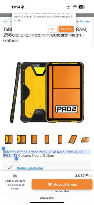 Tableta Ulefone Armor Pad 2, 8GB RAM, 256GB, LTE, IP68, 11"