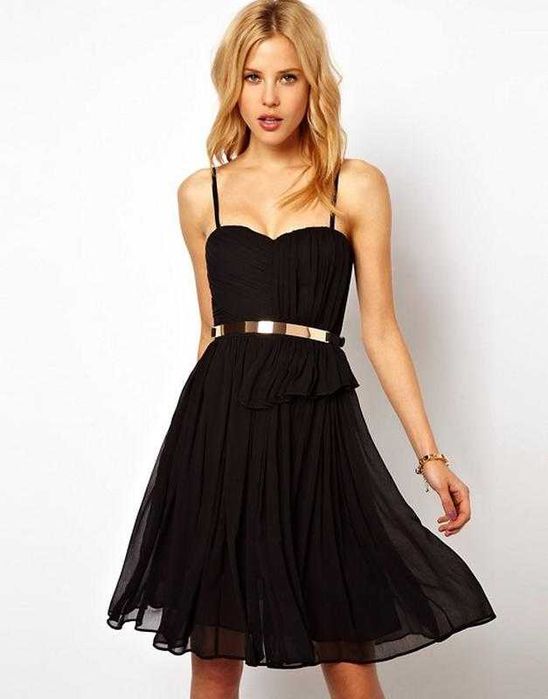 Rochie neagra plisata cu corset Mango S