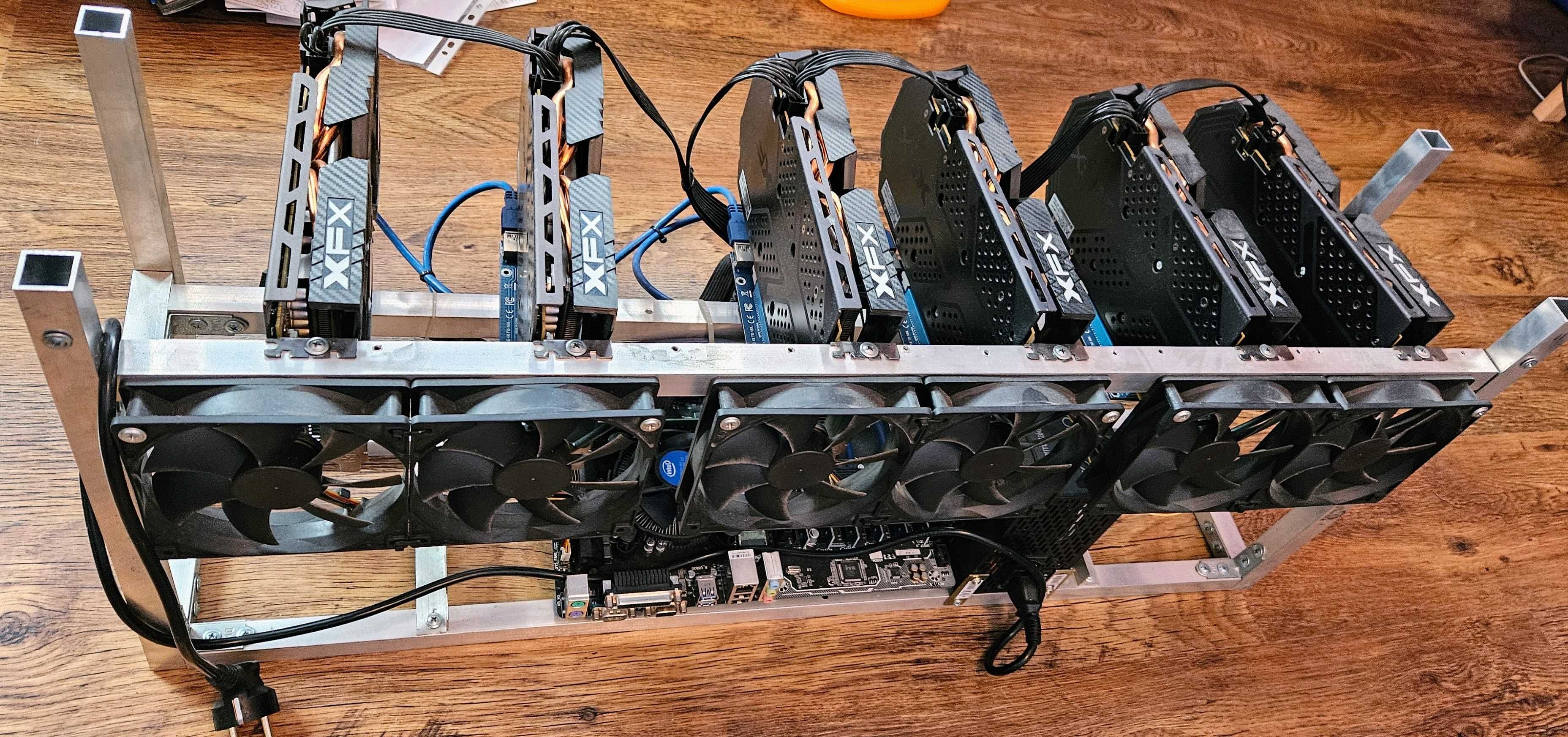 Майнинг риг със 6 карти rx580 8GB Mining rig ETH Копачка