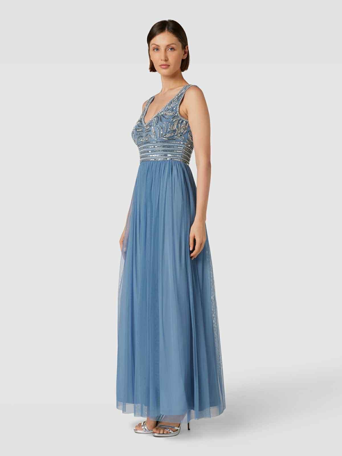 Официална дълга рокля Lace&beads небесно синьо тюл м размер