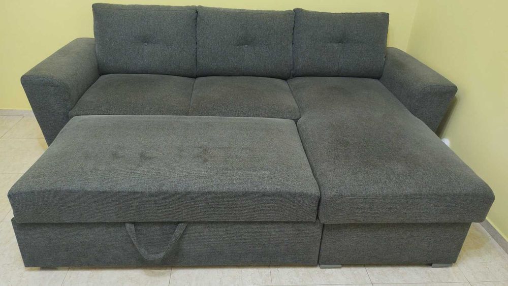 Разтегателен диван с разширение VEJLBY тъмносив текстил