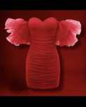 Rochie de ocazie midi mulată roșie cu mâneci bufante elegantă