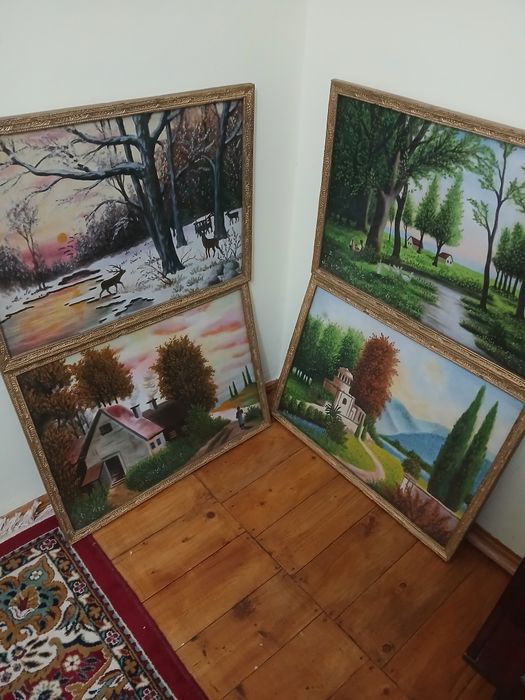 4 tablouri an ulei,aprox.anii 1950,