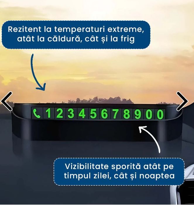 Afisaj  numar telefon bord auto la parcare temporara