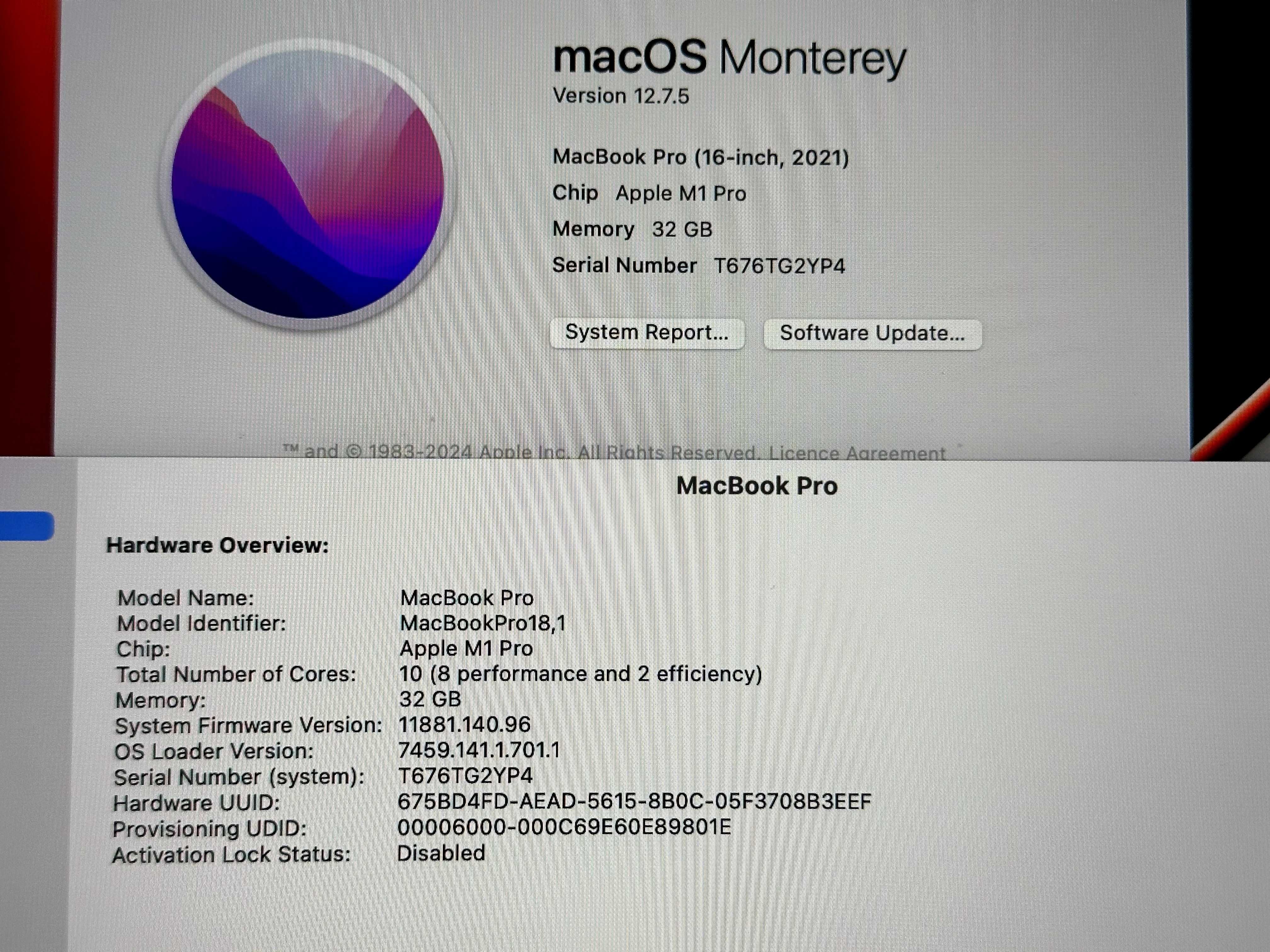 Apple Macbook Pro A2485 М1 ПРО 32 / 512  16 инча 2021 г