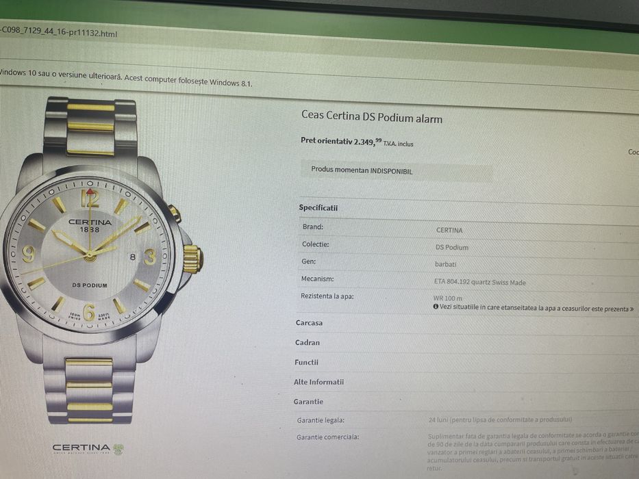Ceas Certina podium cu alarmă