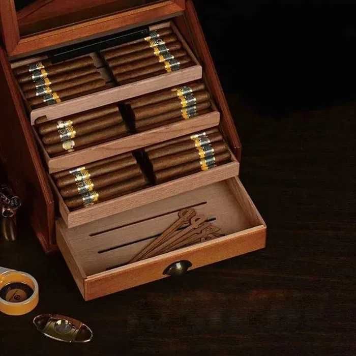 Хумидор кутия за пури кедрово дърво пура махагон запалка пурети тютюн