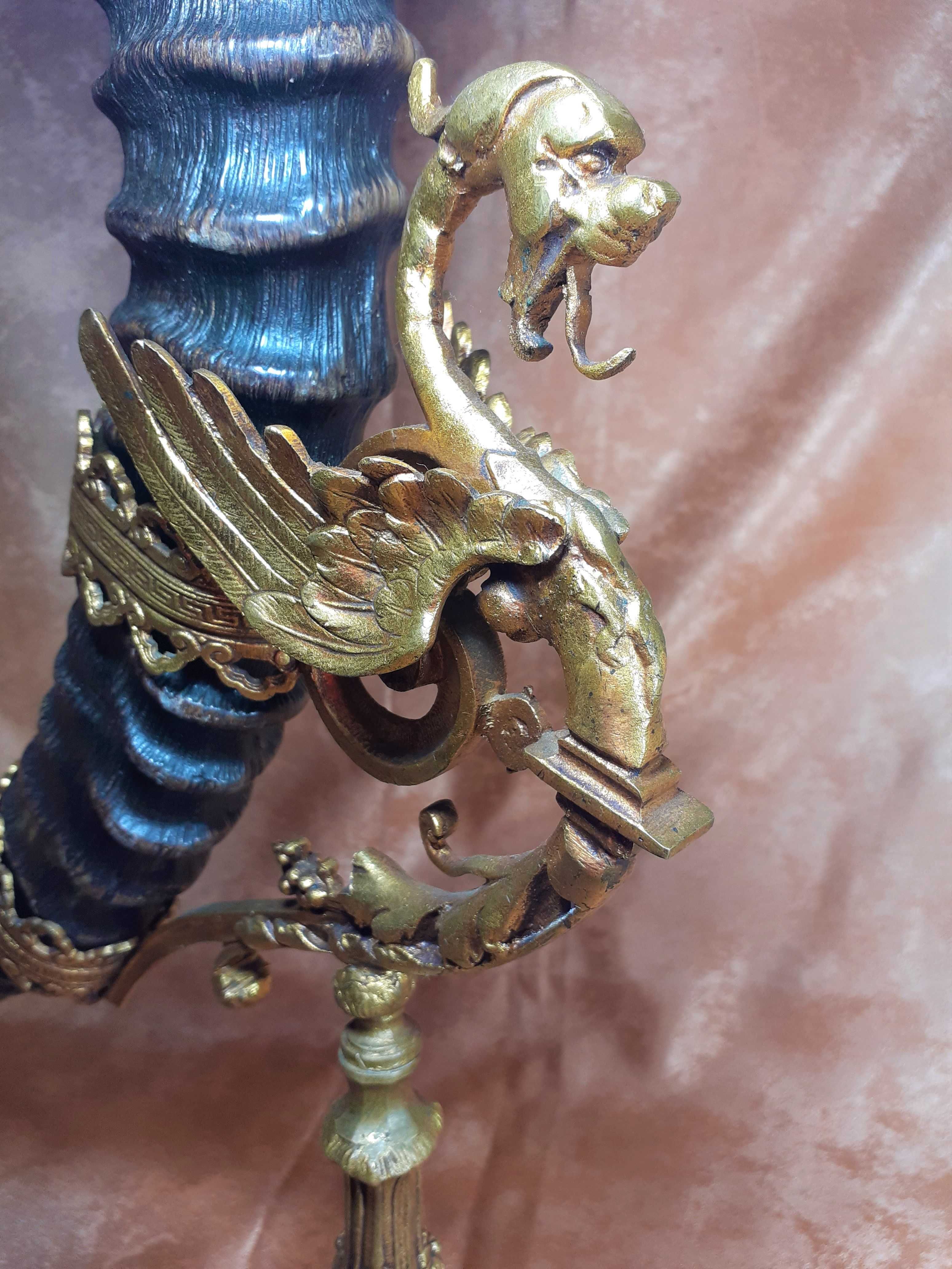 Coarne trofeu sec XIX, baroc victorian, bronz aurit, vintage