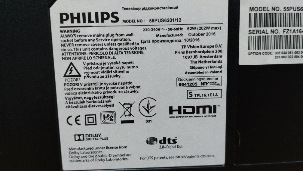 Televizor led Smart 4K ultra HD Philips 140 cm Ambilight